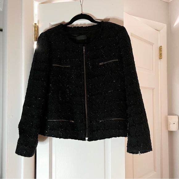 J. Crew Collection Black Sequin Blazer with Zipper Details - Picture 2 of 6